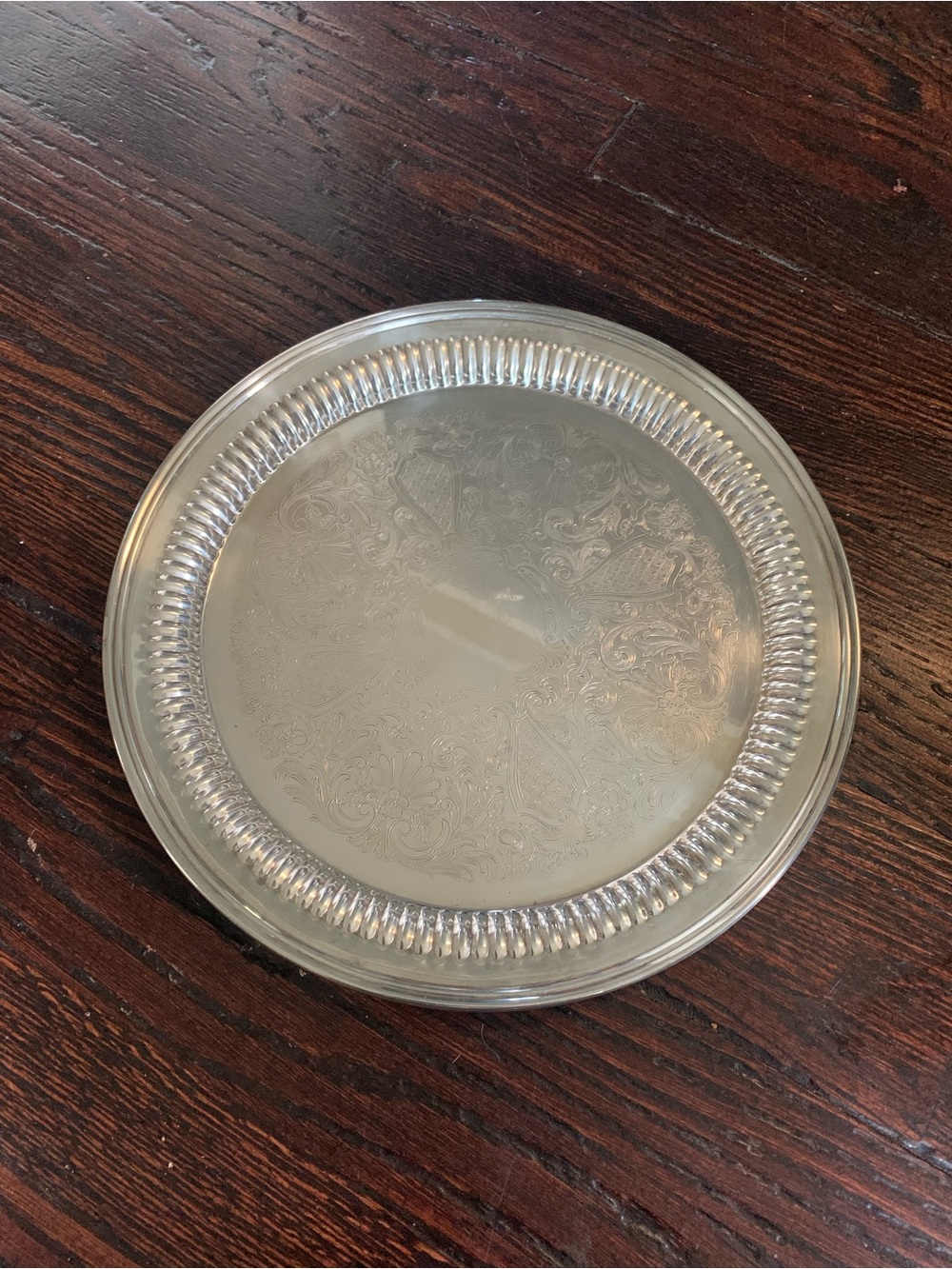 Vintage Gorham Newport Silverplate Round Serving Tray 12.5" Etched Platter YB612